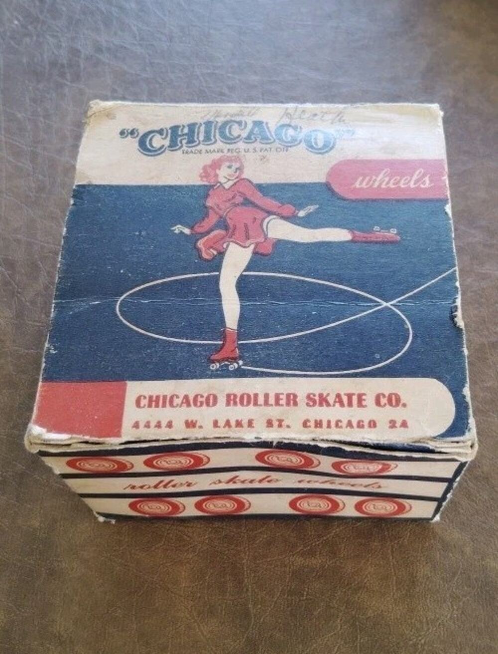 Set Of 8 Vintage Chicago Roller Skate Wheels- 78P Fibre- In Original Box